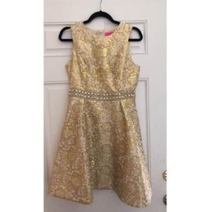 NWT Lilly Pulitzer Gold Blooming Floral Brocade Dress